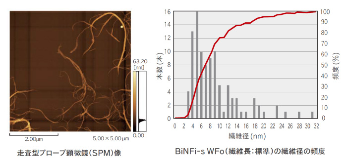 走査型プロ―ブ顕微鏡(SPM)像・BiNFi-sWFo(繊維長標準)の繊維径の頻度