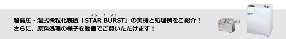 超高圧・湿式微粒化装置スターバーストの実機と処理例をご紹介！原料処理の様子を動画でご覧いただけます。