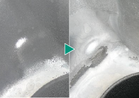 ウォータージェットによる溶射膜除去の写真